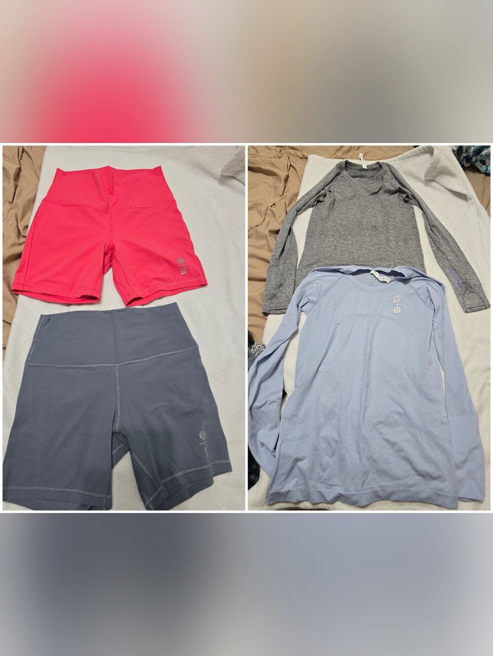 Size 8 Peloton Bundle. Women's Athletic Shorts and Tops - Pink, Gray, Light Blue